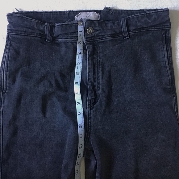 Free People Wide Leg Jeans Woman’s 28 Black Wash High Rise Relaxed Cropped Fit - Picture 11 of 13